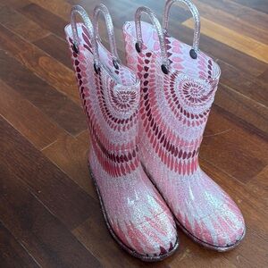Pink and Red Patterned Rain Boots